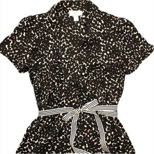 Ann Taylor Loft Petite Blouse- BLACK & WHITE Pattern wrap around top 4P